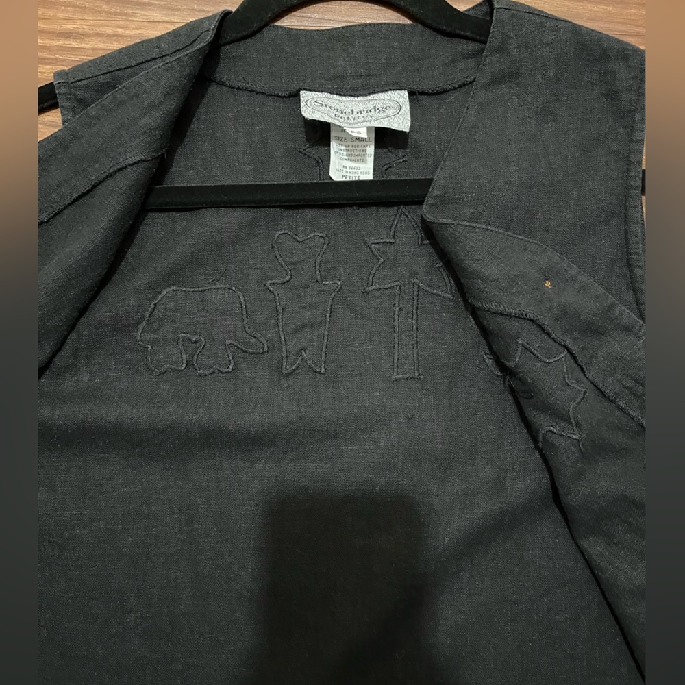Vintage Stonebridge Linen Blend Black Novelty Artsy Vest Safari Animals Size S/P - Picture 11 of 12